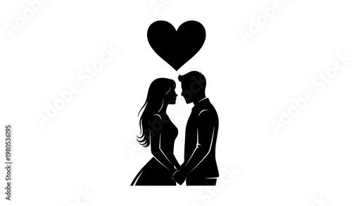 Loving couple silhouette with heart romantic relationship vector illustration