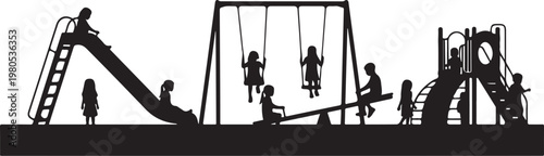 Black silhouette of children playground