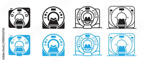 MRI and CT Scan Medical Diagnostic Technology Icon Set. in Flat and Outline Vector Styles.