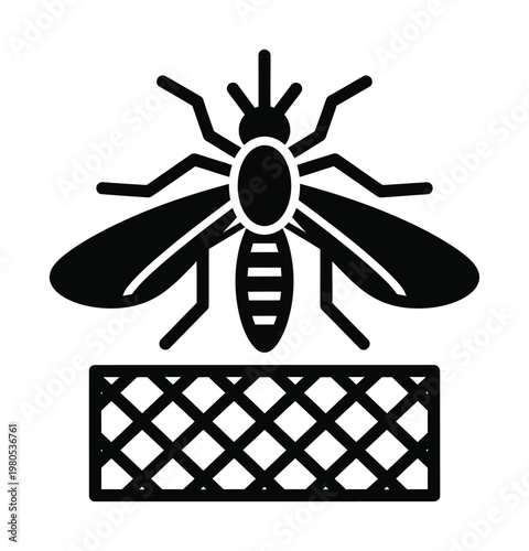 Vector of a bee hovering above a checkered pattern, showcasing wings and antennae