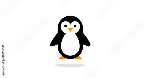 Minimalist illustration of a cute, simple penguin with a shadow, isolated on a white background