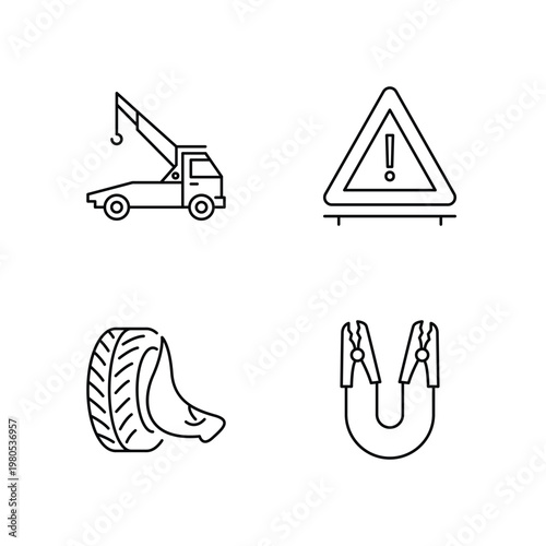 Roadside Emergency and Car Repair Line Art Icon Set