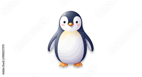 Adorable illustration of a penguin with cute eyes and bright orange feet, a perfect graphic for various creative projects