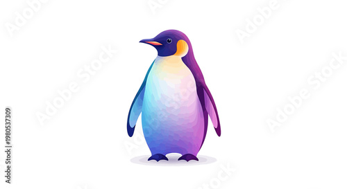 Colorful illustration of an emperor penguin with vibrant gradients on a white background