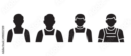 Professional worker silhouettes in aprons, a diverse service staff team depicted as minimalist flat icons on white Background.