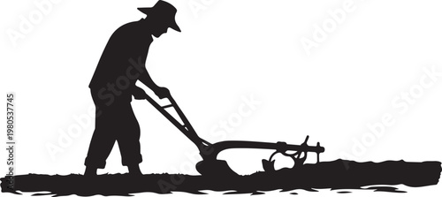 Man plowing field with tiller farmer