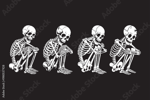 Four Squatting Skeletons Illustration