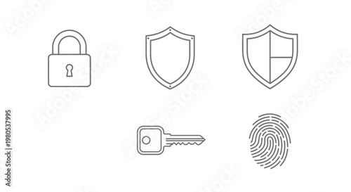 Security Icons: Lock, Shield, Key, Fingerprint - Protection and Access Concepts