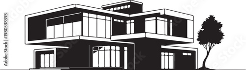 Modern two story house with tree