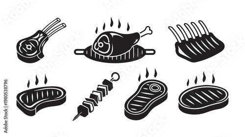 Assortment of Grilled Meats and Poultry in a Clean Graphic Style for Culinary Concepts