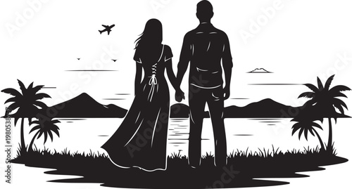 Silhouette of couple holding hands