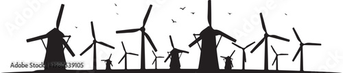 Silhouette of wind turbines on