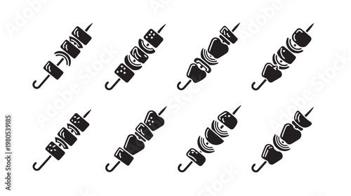 Barbecue Skewers with Meat and Vegetables in a Simple Graphic Style