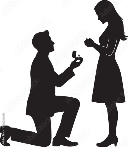 Silhouette of man proposing to