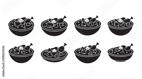 Chicken Curry Bowl with Drumstick and Vegetables Silhouette