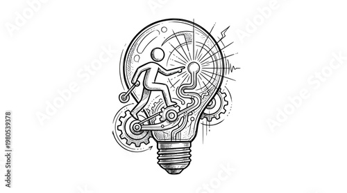 Conceptual Human Figure Inside a Lightbulb