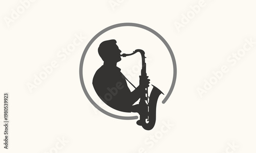 Silhouette of a man playing saxophone.