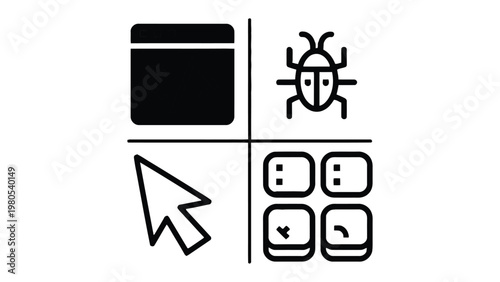 Software Icons: A concise set of graphical elements representing essential functions of computer programs, facilitating user interaction and system management.