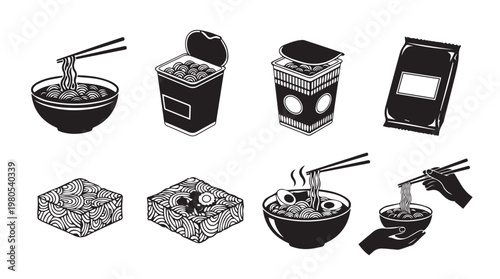 Noodle Meal Variety with Chopsticks and Packaging