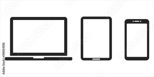 Laptop Tablet and Smartphone Icons in Black and White vector untitled