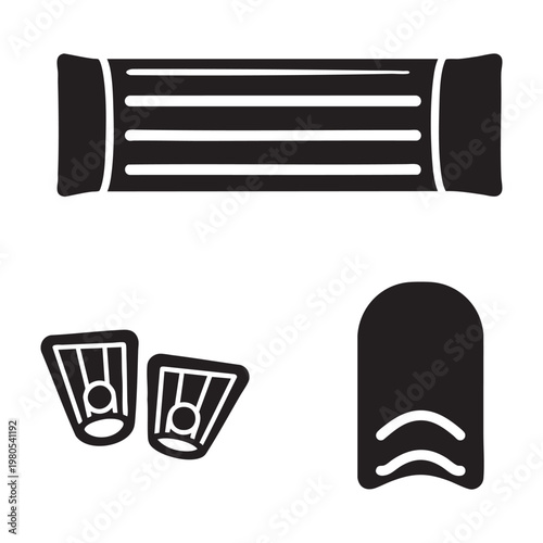 Pool safety icons with floating mat armbands kickboard