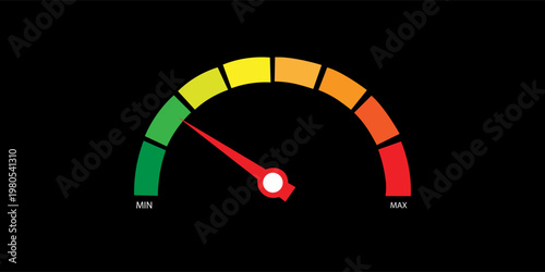 Speed metering icon isolated on white background. vector illustration modern flat design. Minimum and maximum measuring dial. Colorful infographic gauge sign. car performance measurement symbol.