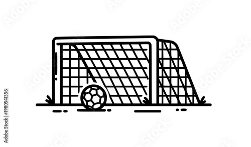 Soccer goal net with ball line art vector