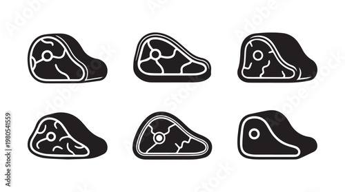 Six raw beef cuts in a simple flat design against a white background