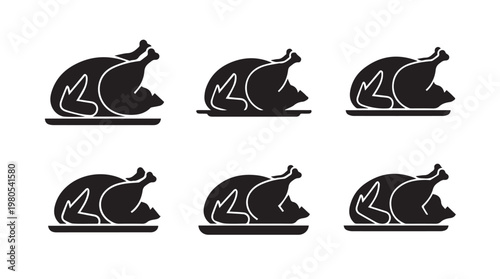 Six Roasted Chicken Silhouettes on Trays in a Grid Pattern