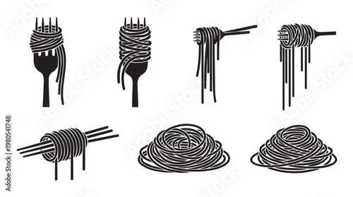 Spaghetti bundle and fork collection in abstract black and white graphic style