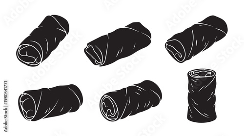 Spring Rolls Silhouette Collection Isolated on White Background