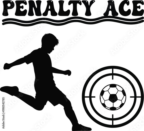 Soccer player kicking ball into target penalty silhouette