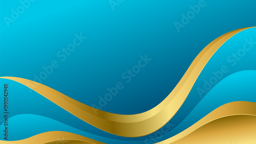 Elegant turquoise blue and gold luxury wave background, abstract dynamic wallpaper, use for templates, banners, invitations, awards, certificates, cards, and web pages