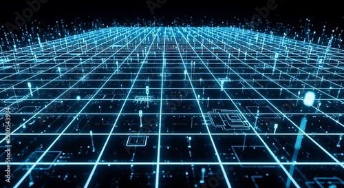 A grid of blue lines on a black background