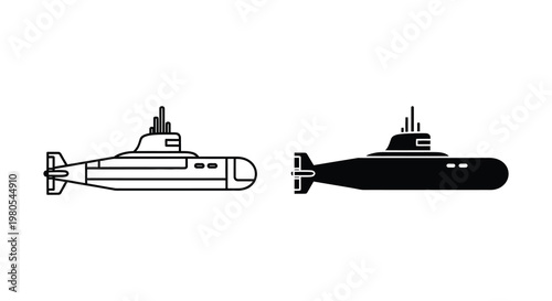 Two depictions of a submarine one outlined and one solid silhouette