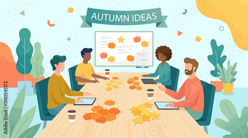 Diverse Creative Team Brainstorming Autumn Marketing Campaign