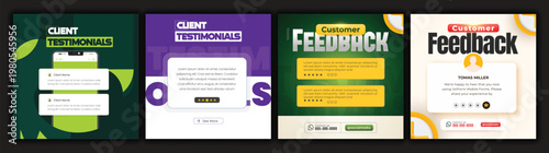 Customer feedback testimonial social media post web banner template. client testimonials social media post banner design template with green color