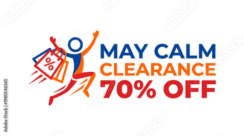 May Clearance Sale Advertisement with Cartoon Shopper
