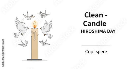 A memorial candle with paper cranes and doves for Hiroshima Day.