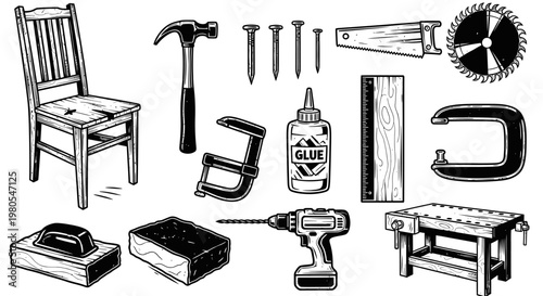 Carpentry Hand Tools and Furniture Repair Woodworking Set