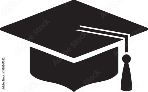 Black graduation cap icon with academic hat black and white academic dress higher education