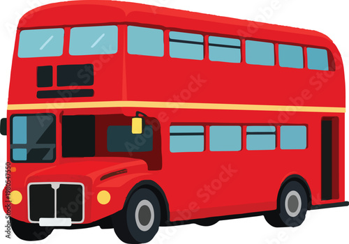 Classic London Double Decker Bus Transport Icon Flat Vector Illustration