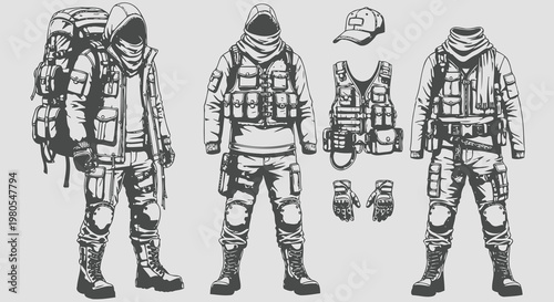 Tactical Combat Gear Vector Set