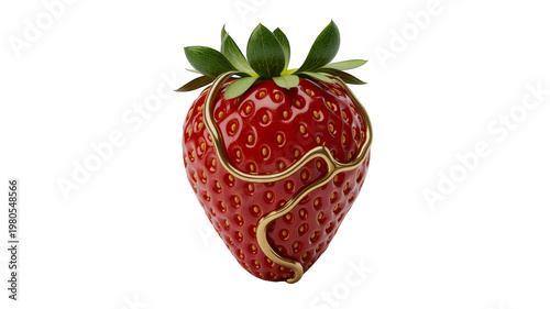 Strawberry with liquid gold 3d render isolated on transparent for premium packaging design