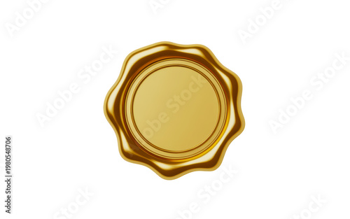 Golden wax seal isolated on transparent background