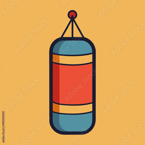 A stylized illustration of a classic heavy punching bag for boxing and fitness training