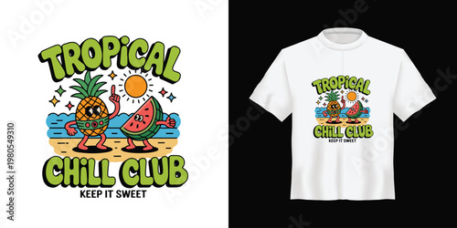 Tropical, summer, t-shirt designs, vector graphics, chill club, fashion illustrations