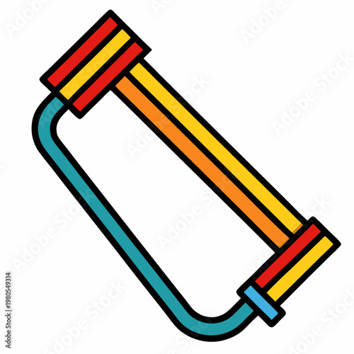 A colorful and simplified illustration of a hacksaw frame in a vibrant cartoon style