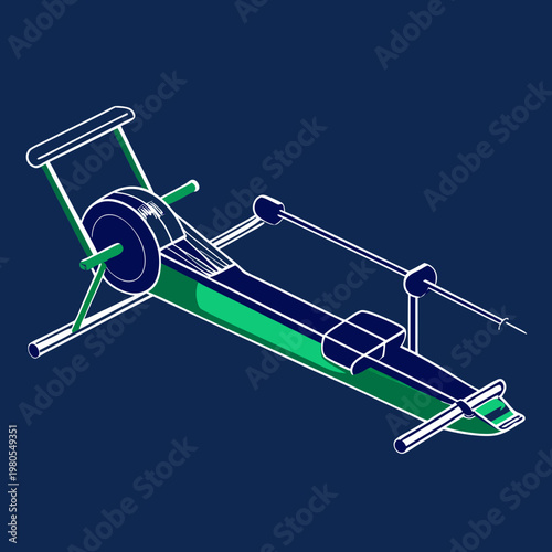Modern isometric illustration of a rowing machine for effective fitness workout