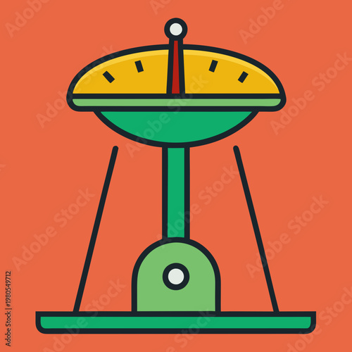 A brightly colored illustration of a classic balance scale icon with a unique design